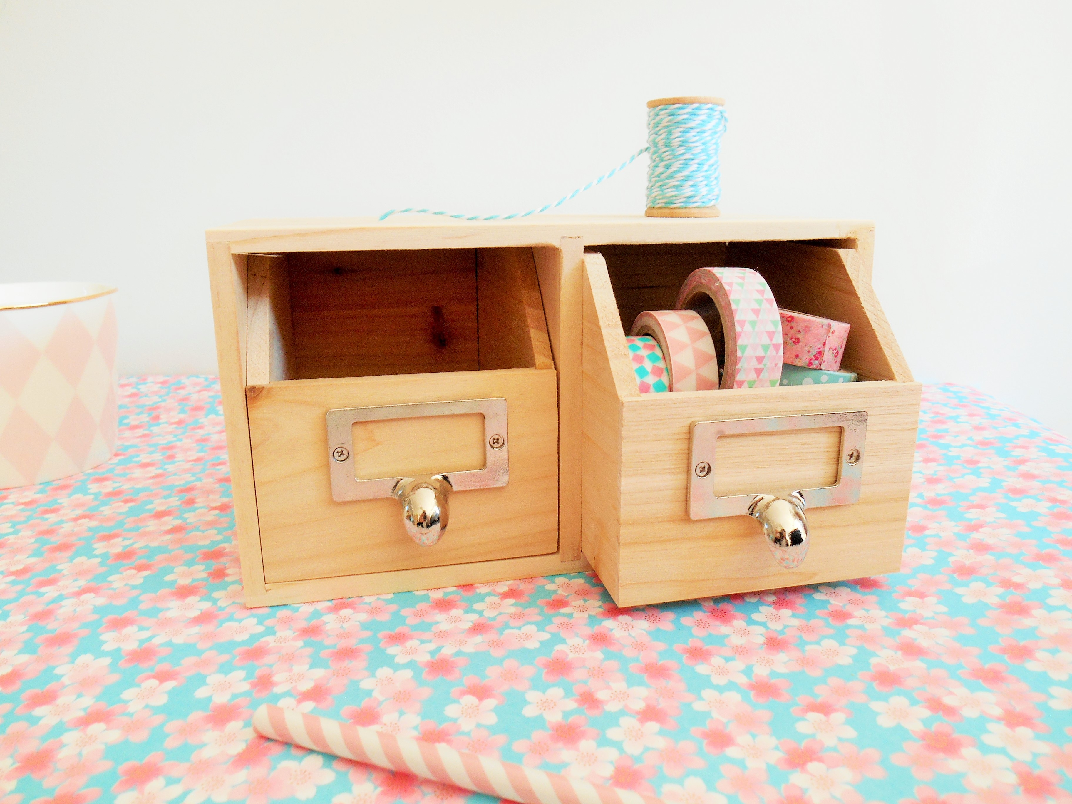 Rangement bureau 2 tiroirs en bois