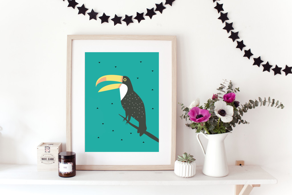 Illustration Toucan Green and Paper